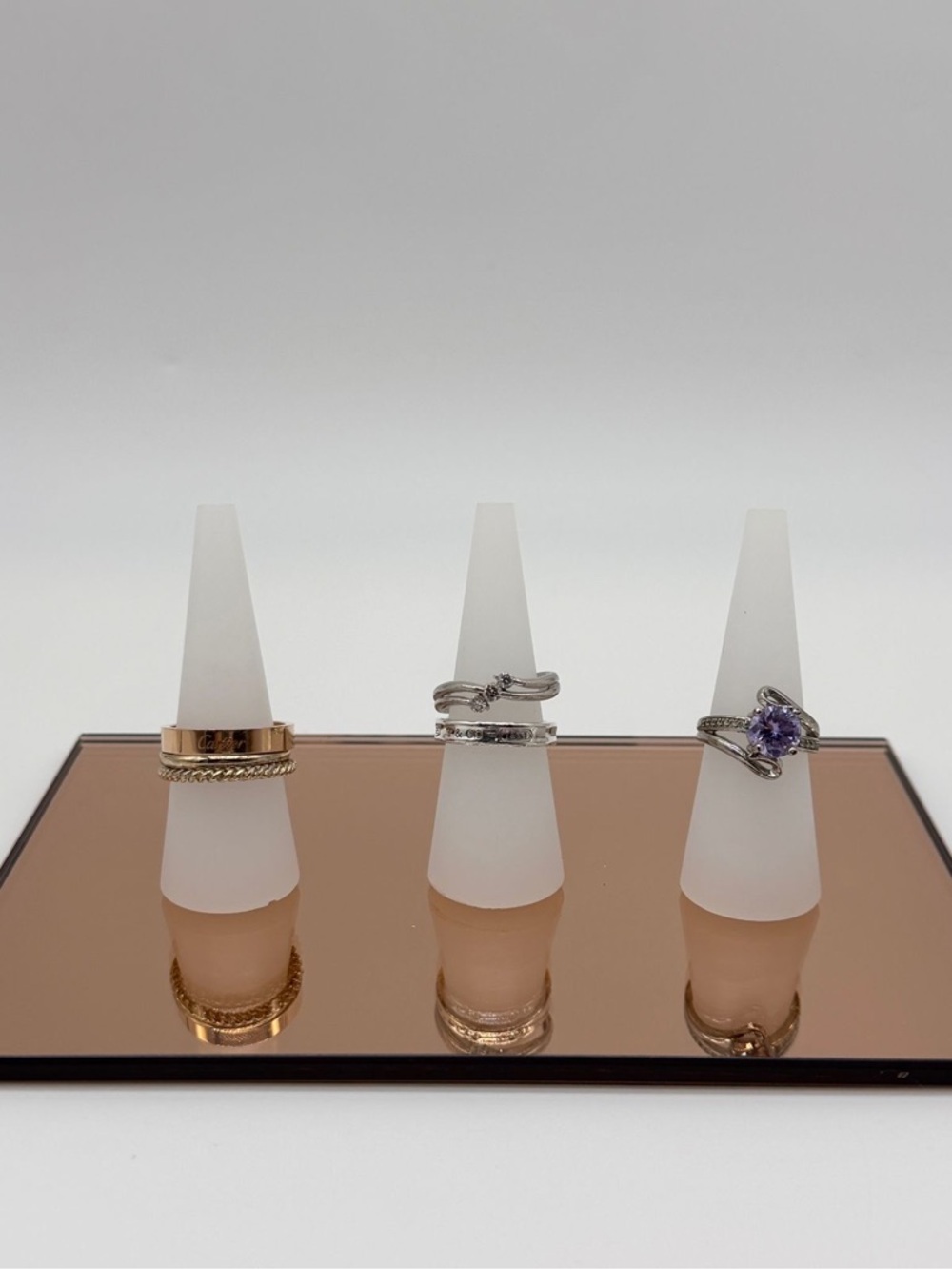 3 Frosted Cone Ring Display Holders Jewelry Stand Organizer Minimalist Display